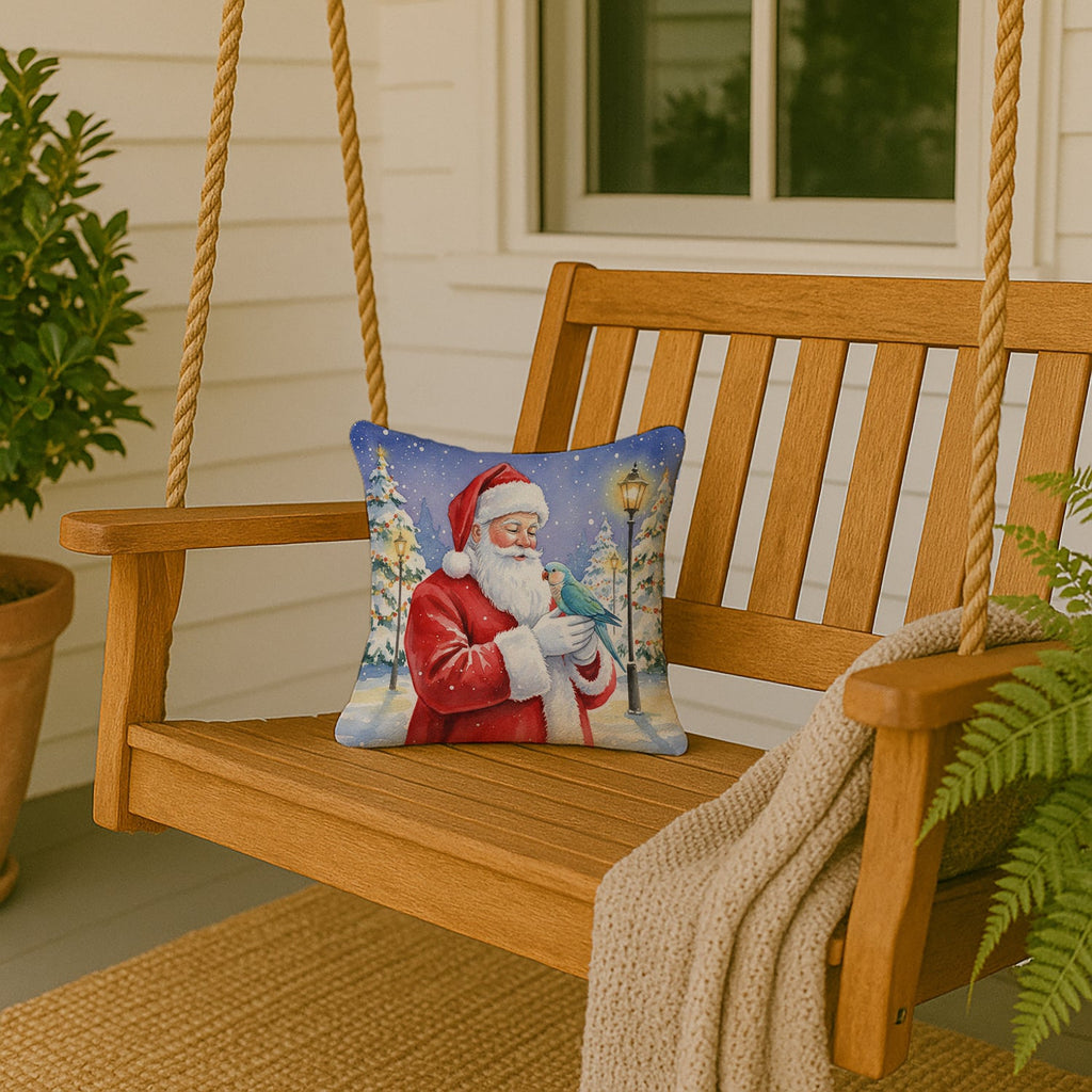 Blue Quaker with Santa Claus Decorative Throw Pillow 14x14 Indoor Outdoor Accent Cushion, Fabric Cover with Insert for Sofa, Bed, Porch & Living Room