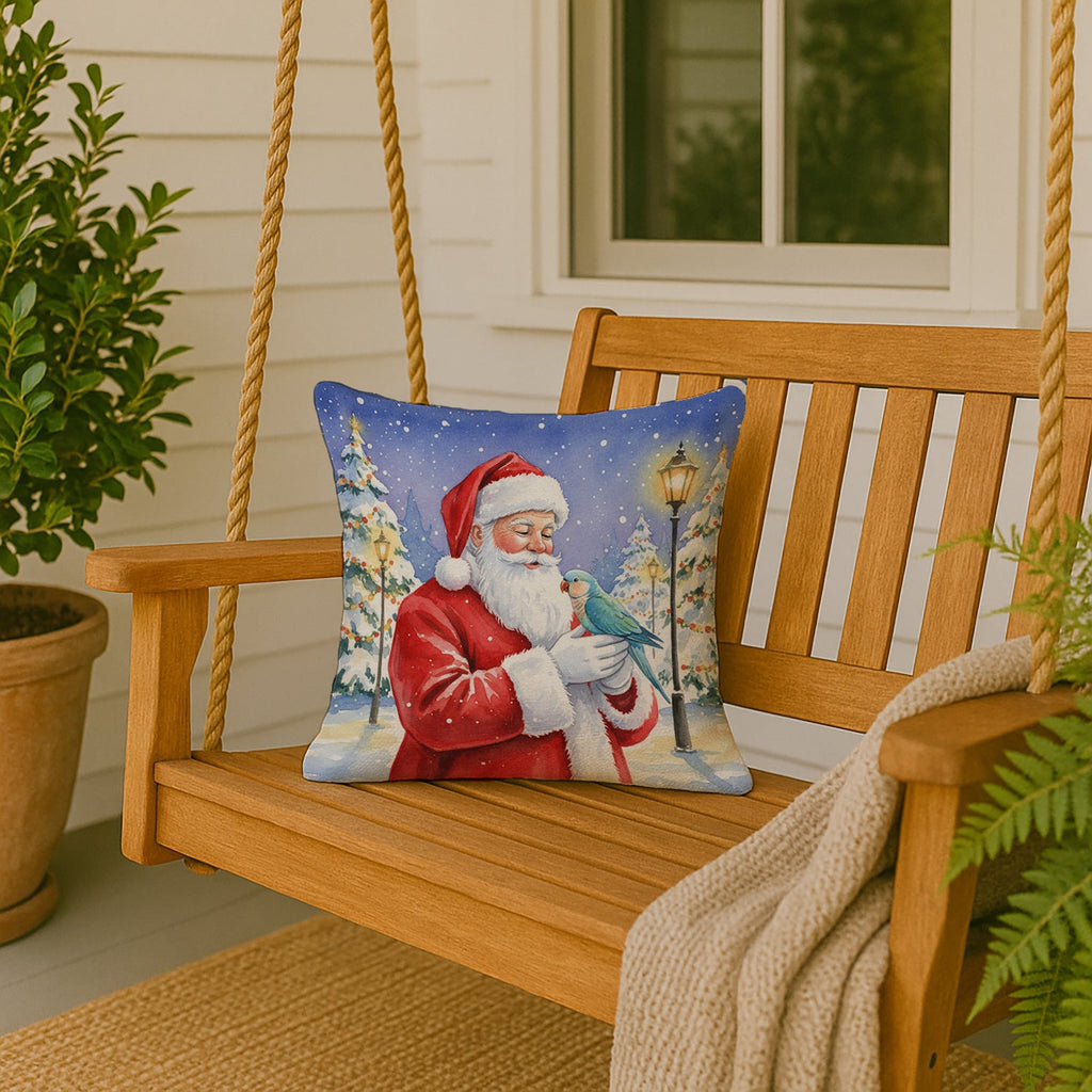 Blue Quaker with Santa Claus Decorative Throw Pillow 18x18 Indoor Outdoor Accent Cushion, Fabric Cover with Insert for Sofa, Bed, Porch & Living Room