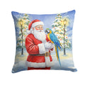 Blue and Gold Macaw Parrot with Santa Claus Decorative Throw Pillow 18x18 Indoor Outdoor Accent Cushion, Fabric Cover with Insert for Sofa, Bed, Porch & Living Room