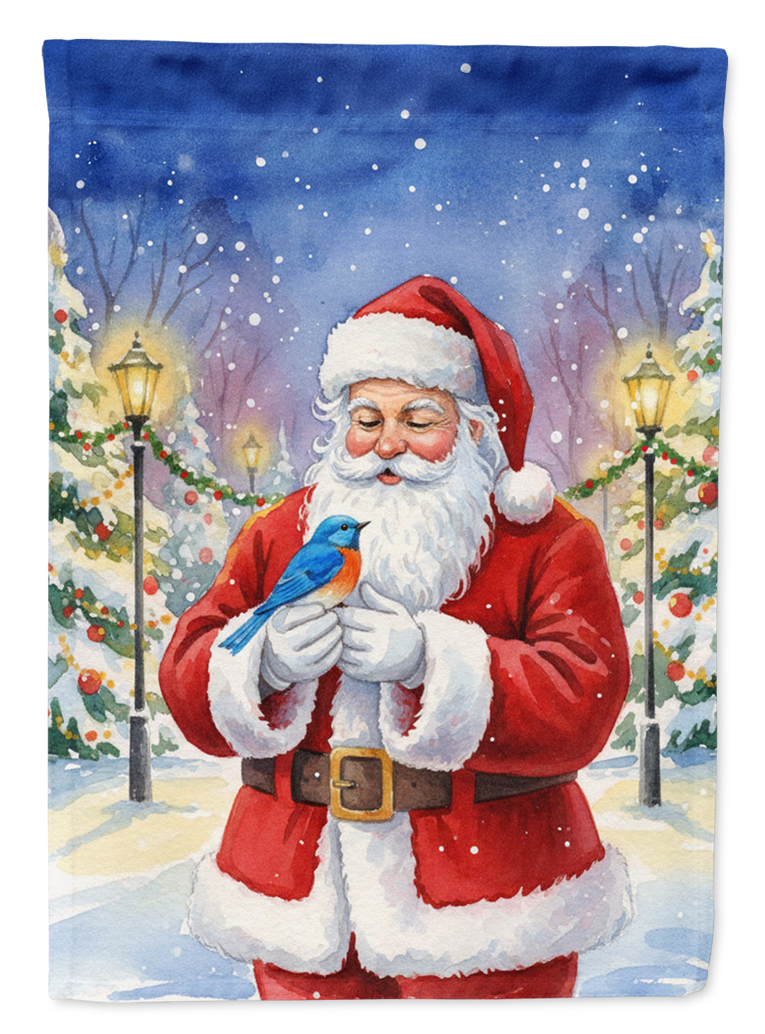 Bluebird with Santa Claus House Flag 28x40 Porch Sleeve Pole Decorative Outside Yard Banner Artwork Wall Hanging, Polyester
