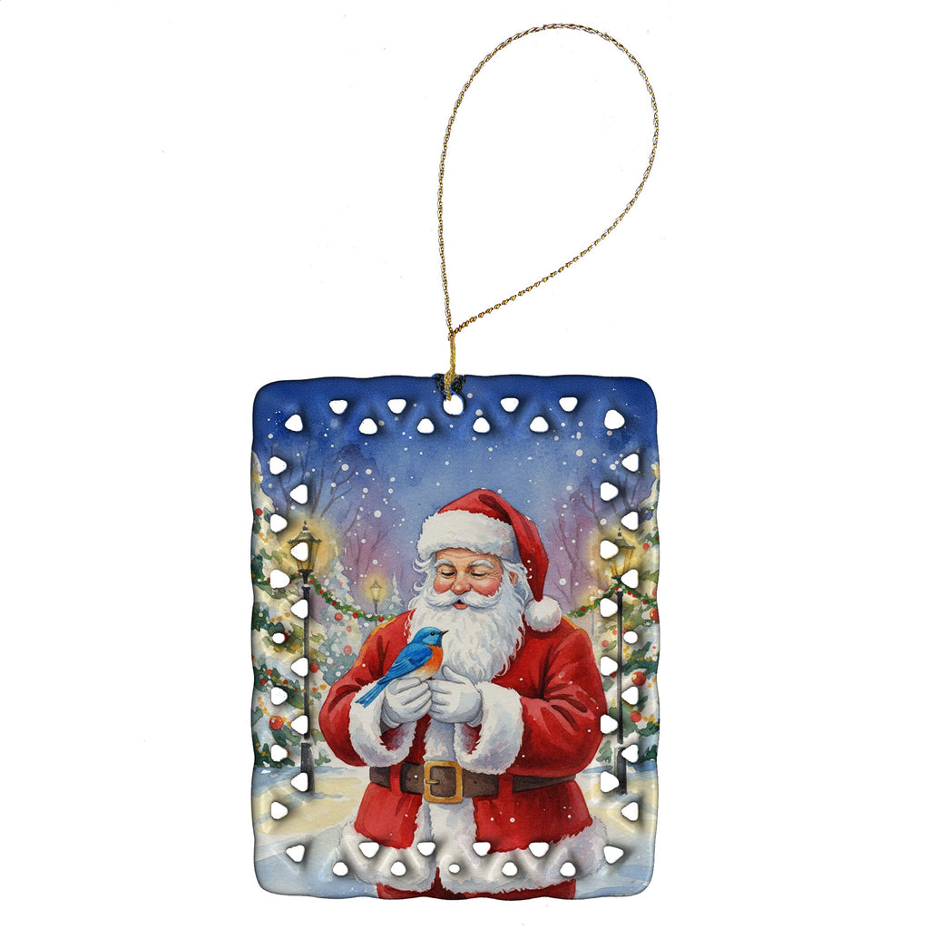 Bluebird with Santa Claus Porcelain Ornament Christmas Tree Hanging Decorations for Home Christmas Holiday, Rectangle, Gift, Multicolor