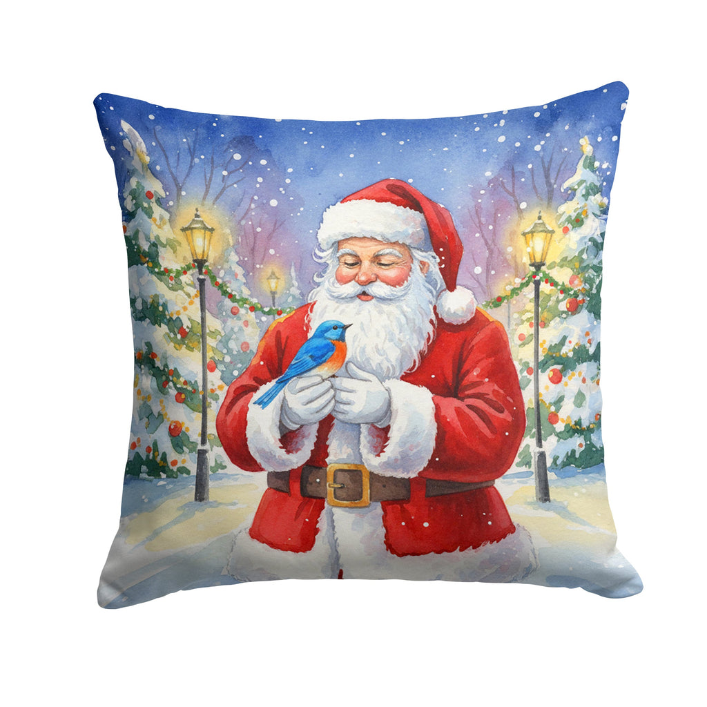 Bluebird with Santa Claus Decorative Throw Pillow 18x18 Indoor Outdoor Accent Cushion, Fabric Cover with Insert for Sofa, Bed, Porch & Living Room