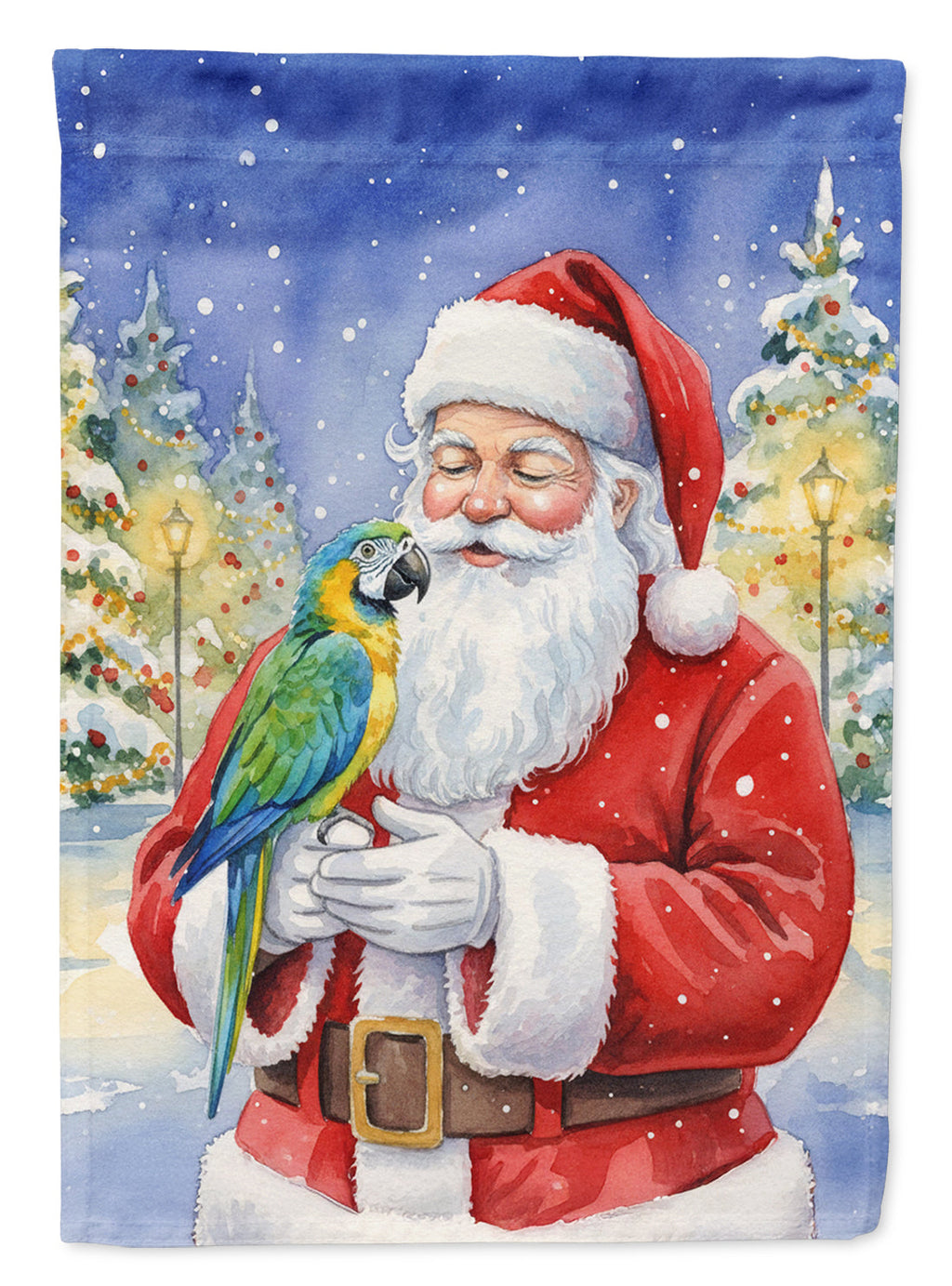 Blue Fronted Amazon Parrot with Santa Claus House Flag 28x40 Porch Sleeve Pole Decorative Outside Yard Banner Artwork Wall Hanging, Polyester