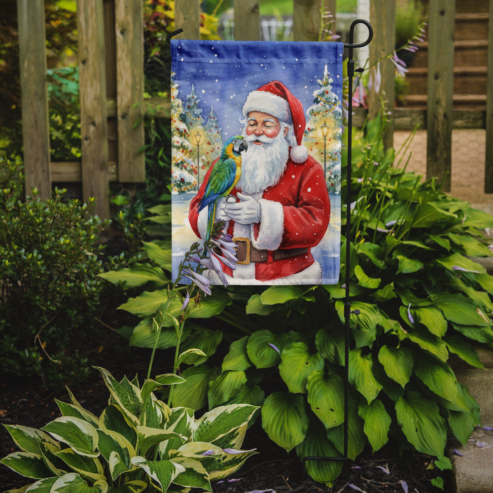 Blue Fronted Amazon Parrot with Santa Claus Garden Flag Mailbox Decorative Yard Banner Outside Patio Artwork for Flower Beds, Garden Size, Multicolor