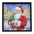 Blue Fronted Amazon Parrot with Santa Claus Framed Metal Print Bathroom, Kitchen, Office, Home Decor Wall Art Ready to Hang, Square, 8X8