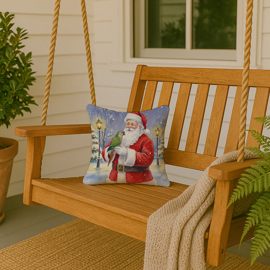 Brown Headed Pionus Parrot with Santa Claus Decorative Throw Pillow 14x14 Indoor Outdoor Accent Cushion, Fabric Cover with Insert for Sofa, Bed, Porch & Living Room