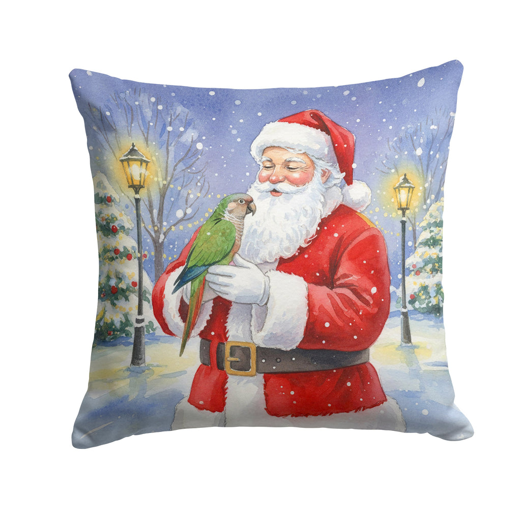 Brown Headed Pionus Parrot with Santa Claus Decorative Throw Pillow 18x18 Indoor Outdoor Accent Cushion, Fabric Cover with Insert for Sofa, Bed, Porch & Living Room