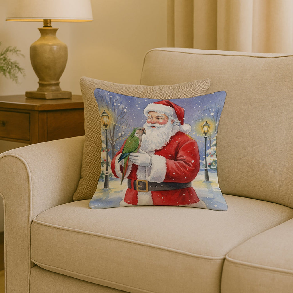 Brown Headed Pionus Parrot with Santa Claus Decorative Throw Pillow 18x18 Indoor Outdoor Accent Cushion, Fabric Cover with Insert for Sofa, Bed, Porch & Living Room