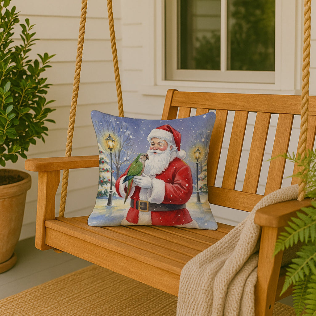 Brown Headed Pionus Parrot with Santa Claus Decorative Throw Pillow 18x18 Indoor Outdoor Accent Cushion, Fabric Cover with Insert for Sofa, Bed, Porch & Living Room
