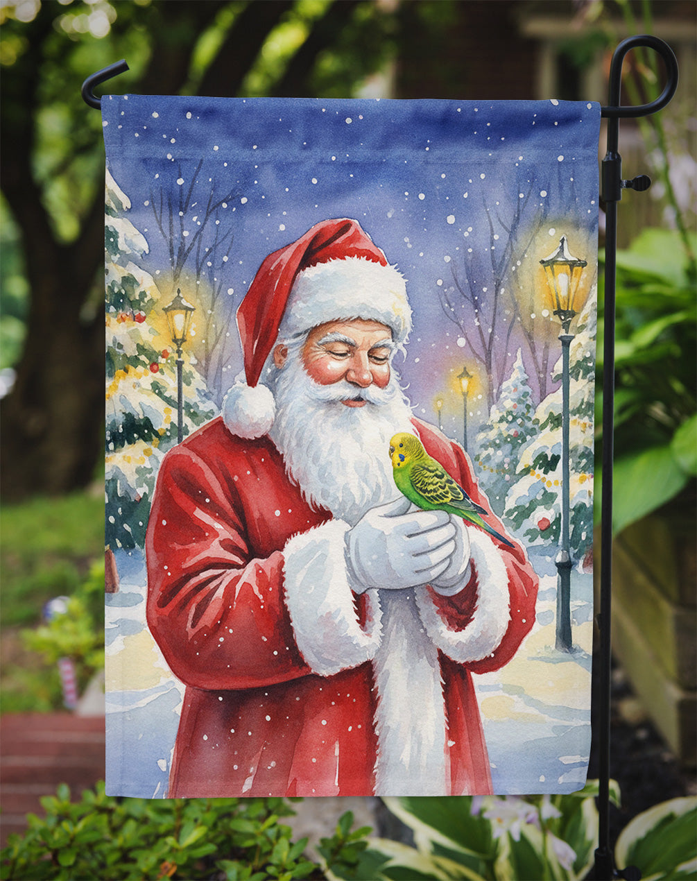 Budgerigar with Santa Claus Garden Flag Mailbox Decorative Yard Banner Outside Patio Artwork for Flower Beds, Garden Size, Multicolor