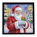Budgerigar with Santa Claus Framed Metal Print Bathroom, Kitchen, Office, Home Decor Wall Art Ready to Hang, Square, 8X8