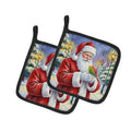 Budgerigar with Santa Claus Pot Holder Set of 2 Heat Resistant Quilted Hot Pads 7.5 x 7.5 Inch, Insulated Kitchen Trivets for Cooking & Baking