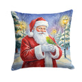 Budgerigar with Santa Claus Decorative Throw Pillow 14x14 Indoor Outdoor Accent Cushion, Fabric Cover with Insert for Sofa, Bed, Porch & Living Room