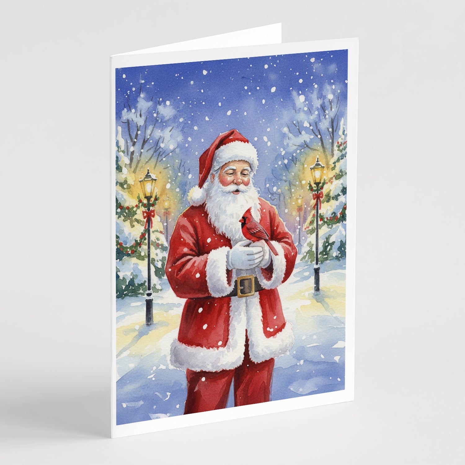 Cardinal with Santa Claus Greeting Cards Pack of 8 Blank Cards with Envelopes Whimsical A7 Size 5x7