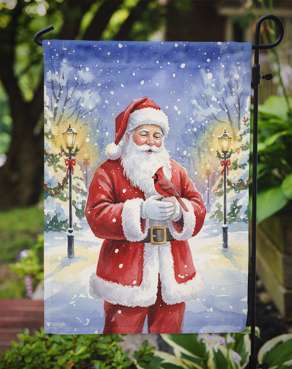 Cardinal with Santa Claus Garden Flag Mailbox Decorative Yard Banner Outside Patio Artwork for Flower Beds, Garden Size, Multicolor