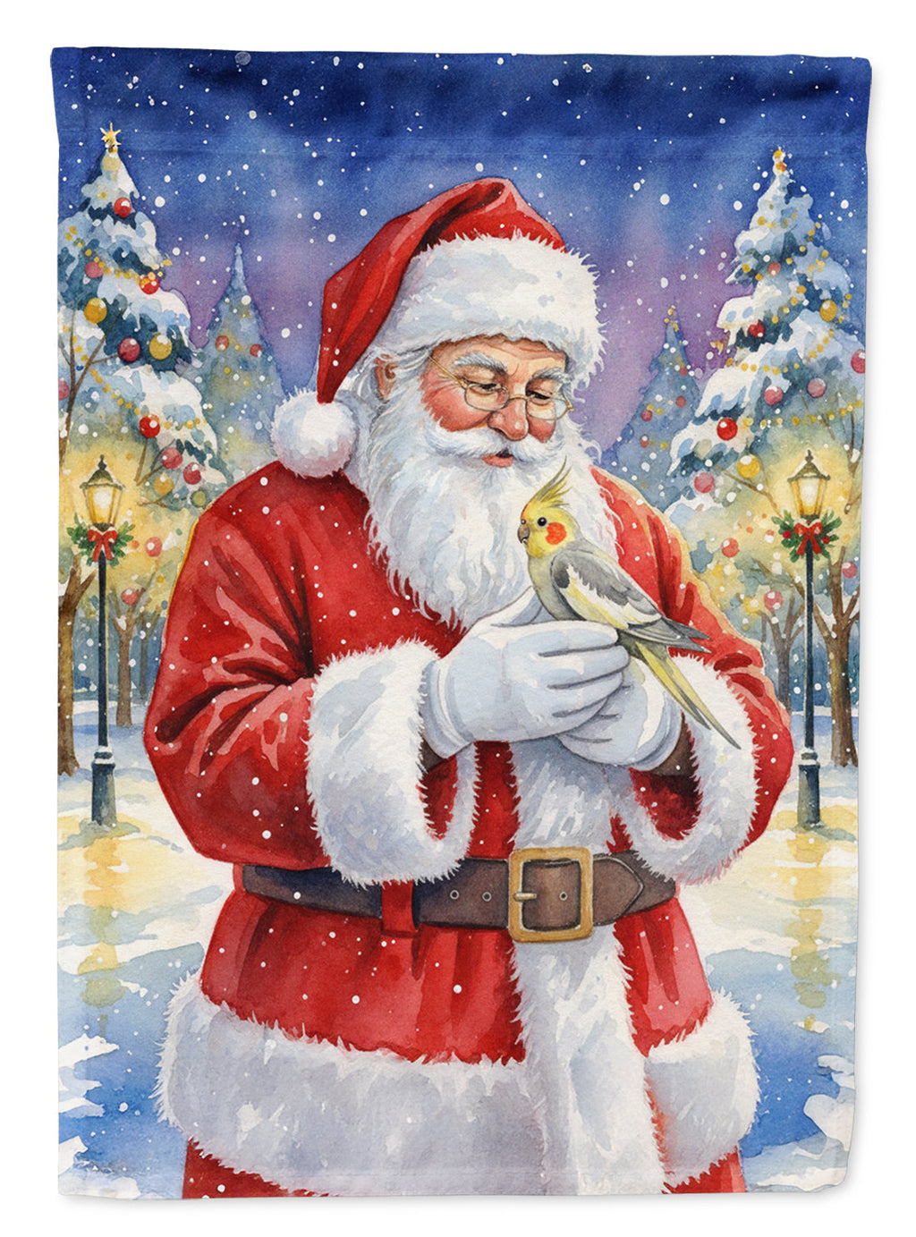 Cockatiel with Santa Claus House Flag 28x40 Porch Sleeve Pole Decorative Outside Yard Banner Artwork Wall Hanging, Polyester