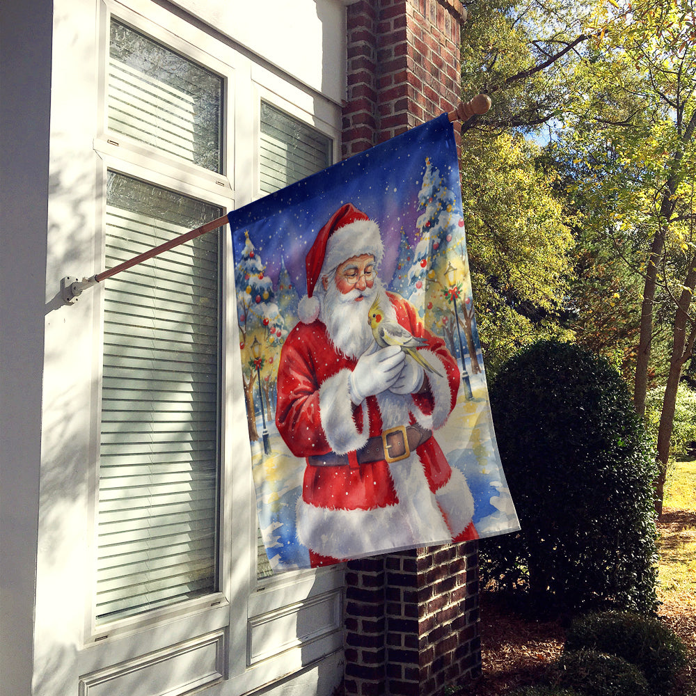 Cockatiel with Santa Claus House Flag 28x40 Porch Sleeve Pole Decorative Outside Yard Banner Artwork Wall Hanging, Polyester