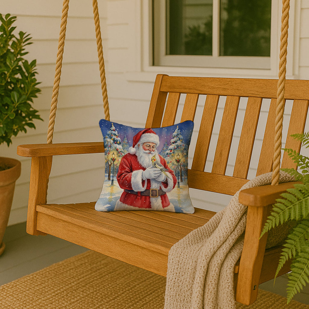 Cockatiel with Santa Claus Decorative Throw Pillow 14x14 Indoor Outdoor Accent Cushion, Fabric Cover with Insert for Sofa, Bed, Porch & Living Room