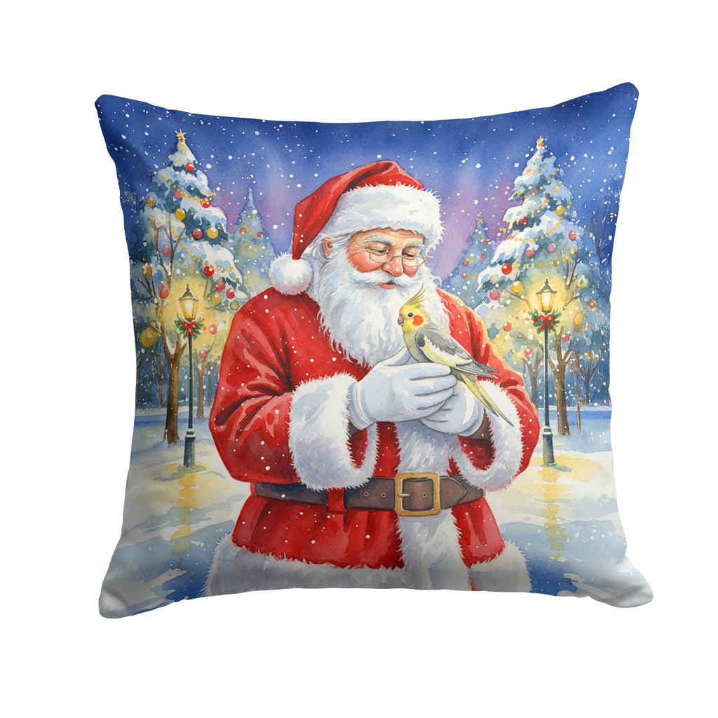Cockatiel with Santa Claus Decorative Throw Pillow 18x18 Indoor Outdoor Accent Cushion, Fabric Cover with Insert for Sofa, Bed, Porch & Living Room
