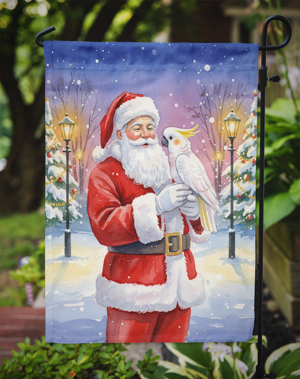 Cockatoo with Santa Claus Garden Flag Mailbox Decorative Yard Banner Outside Patio Artwork for Flower Beds, Garden Size, Multicolor