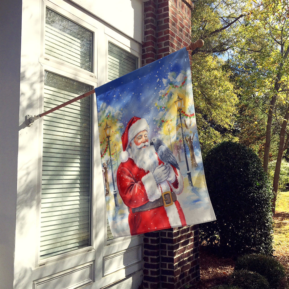 Congo African Grey Parrot with Santa Claus House Flag 28x40 Porch Sleeve Pole Decorative Outside Yard Banner Artwork Wall Hanging, Polyester