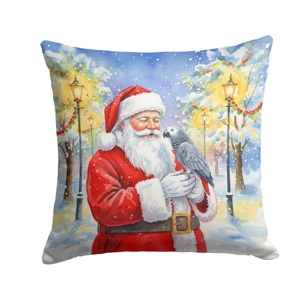 Congo African Grey Parrot with Santa Claus Decorative Throw Pillow 18x18 Indoor Outdoor Accent Cushion, Fabric Cover with Insert for Sofa, Bed, Porch & Living Room