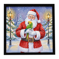 Double Yellow Headed Amazon Parrot with Santa Claus Framed Metal Print Bathroom, Kitchen, Office, Home Decor Wall Art Ready to Hang, Square, 8X8