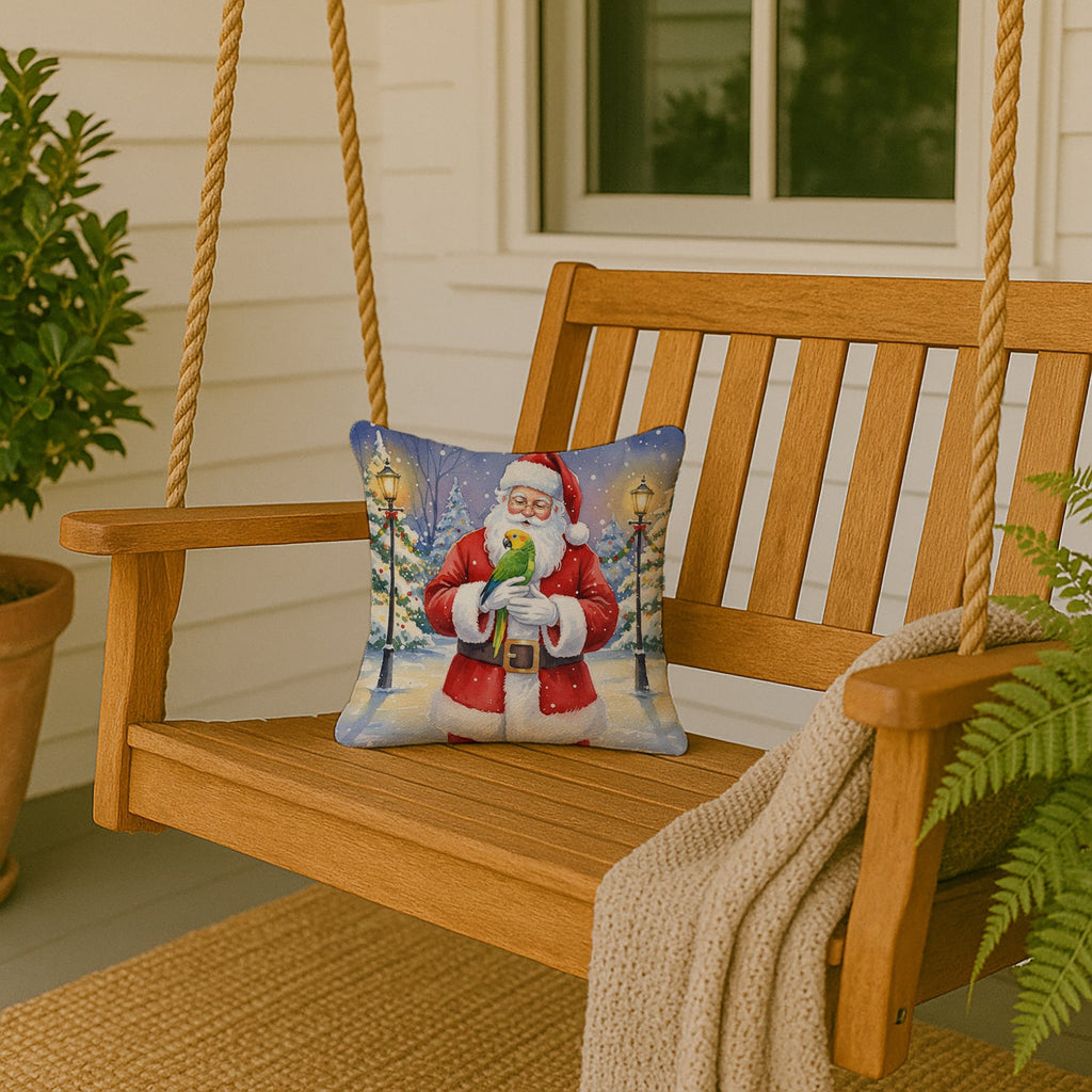 Double Yellow Headed Amazon Parrot with Santa Claus Decorative Throw Pillow 14x14 Indoor Outdoor Accent Cushion, Fabric Cover with Insert for Sofa, Bed, Porch & Living Room