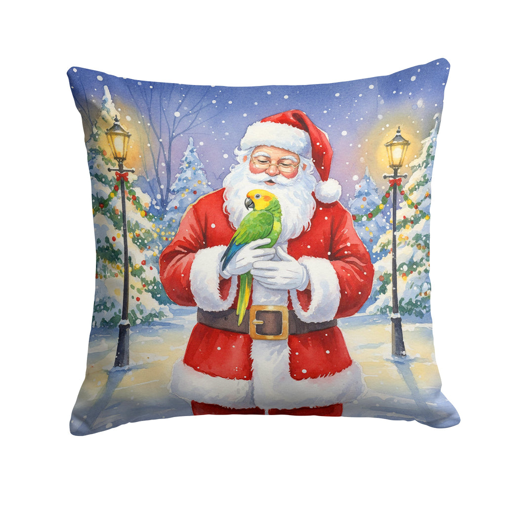 Double Yellow Headed Amazon Parrot with Santa Claus Decorative Throw Pillow 18x18 Indoor Outdoor Accent Cushion, Fabric Cover with Insert for Sofa, Bed, Porch & Living Room