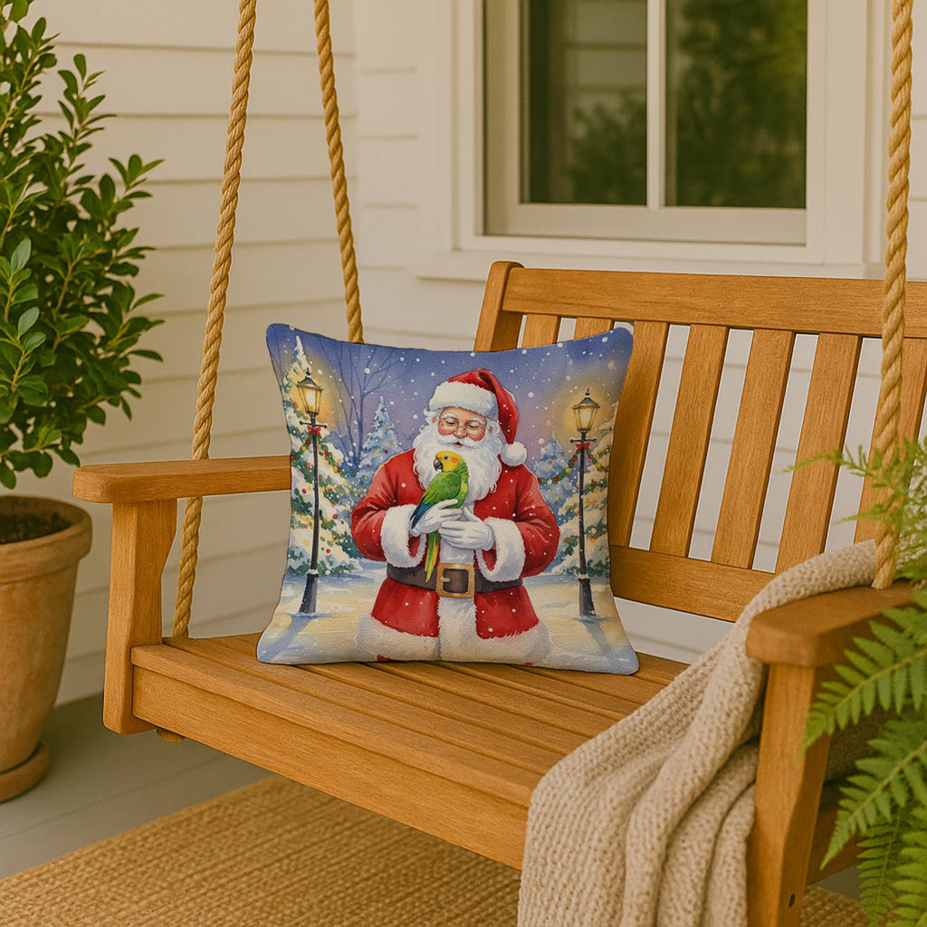 Double Yellow Headed Amazon Parrot with Santa Claus Decorative Throw Pillow 18x18 Indoor Outdoor Accent Cushion, Fabric Cover with Insert for Sofa, Bed, Porch & Living Room