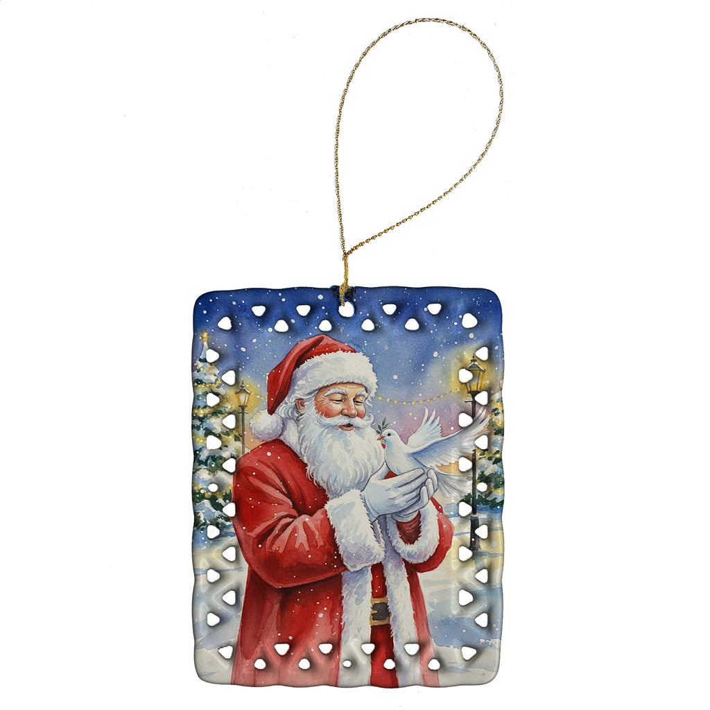 Dove with Santa Claus Porcelain Ornament Christmas Tree Hanging Decorations for Home Christmas Holiday, Rectangle, Gift, Multicolor