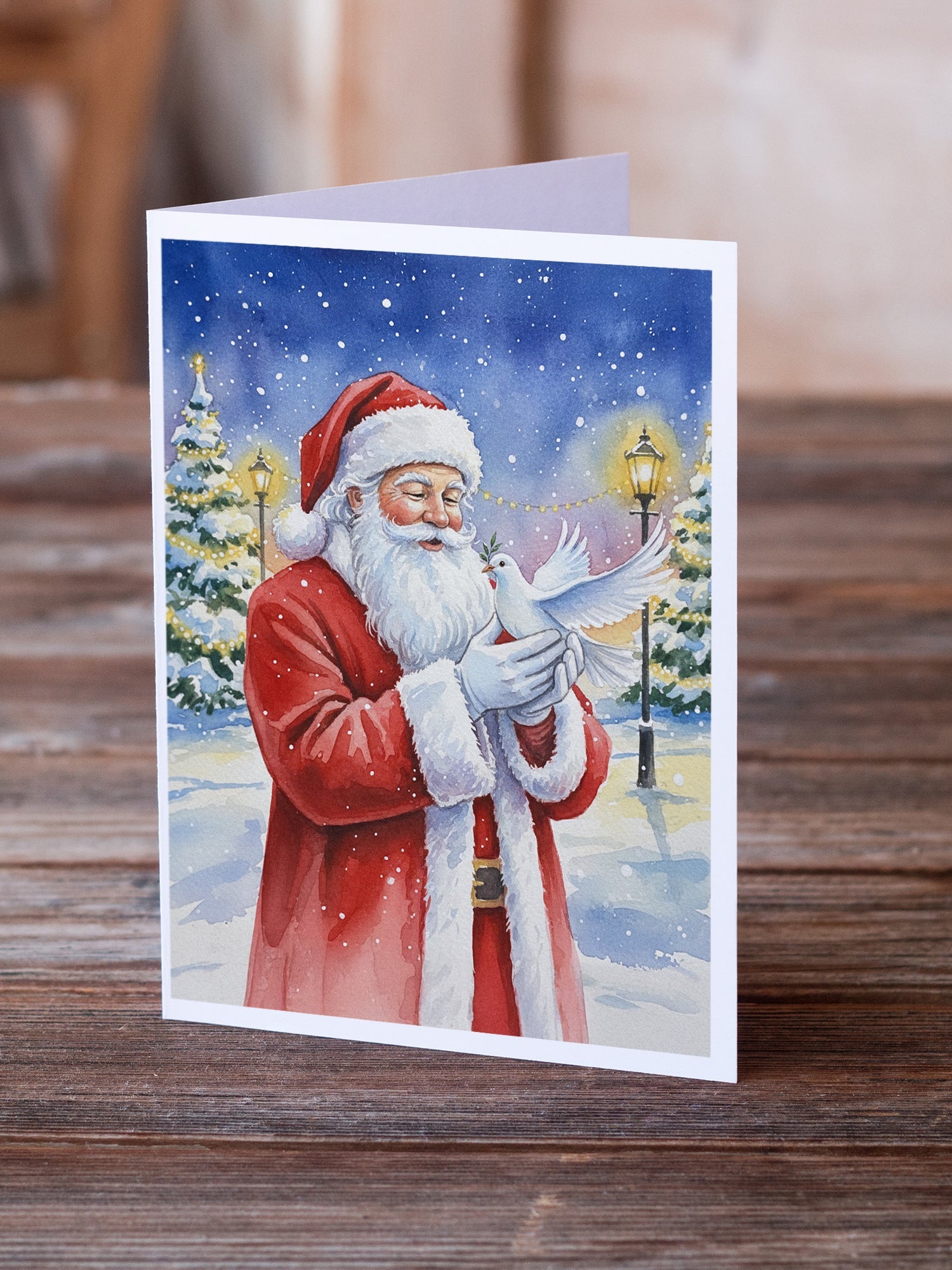 Dove with Santa Claus Greeting Cards Pack of 8 Blank Cards with Envelopes Whimsical A7 Size 5x7