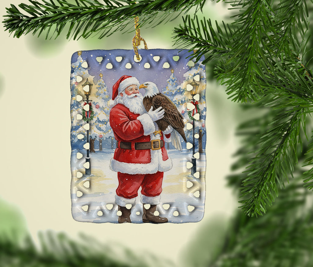 Eagle with Santa Claus Porcelain Ornament Christmas Tree Hanging Decorations for Home Christmas Holiday, Rectangle, Gift, Multicolor