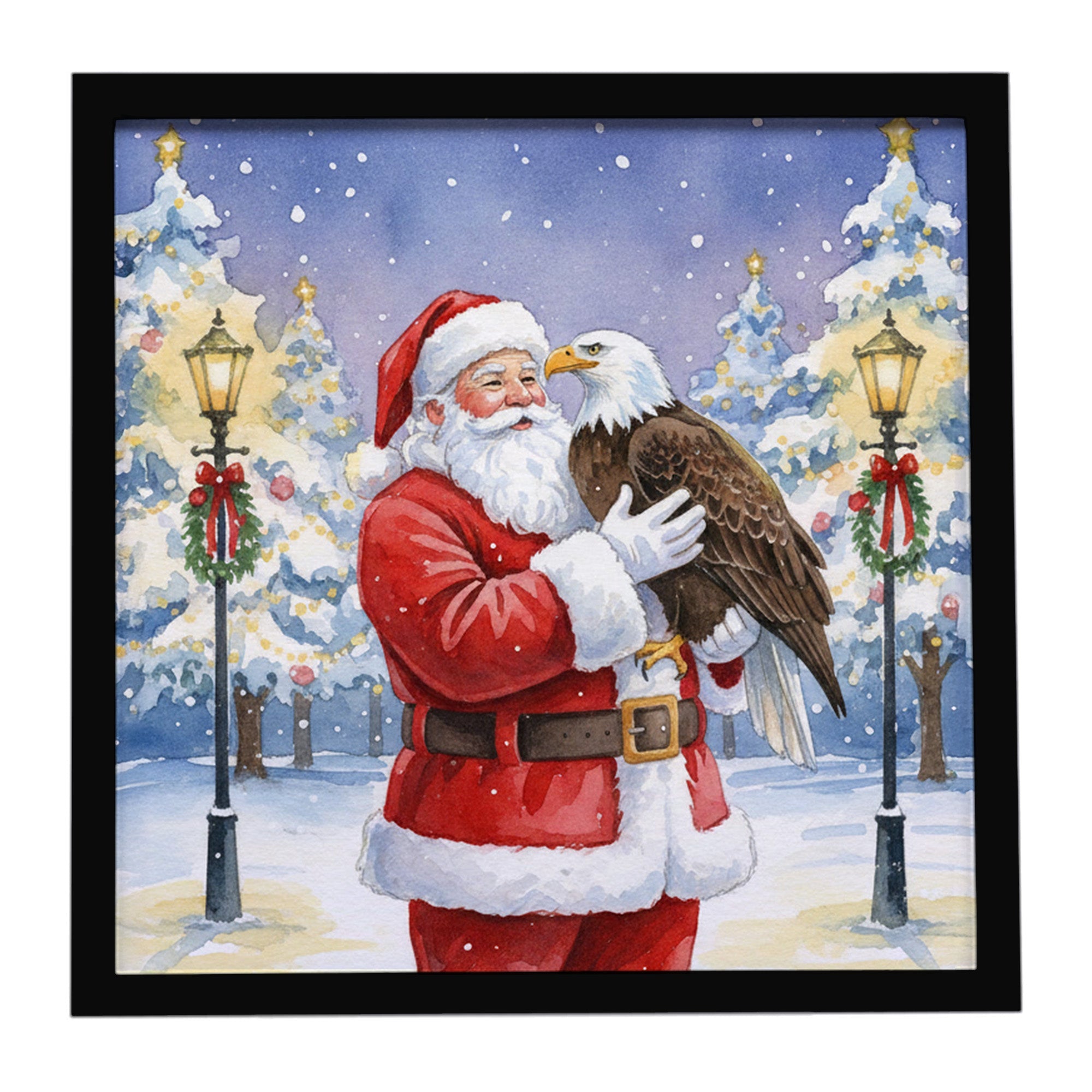 Eagle with Santa Claus Framed Metal Print Bathroom, Kitchen, Office, Home Decor Wall Art Ready to Hang, Square, 8X8