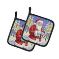 Eastern Rosella with Santa Claus Pot Holder Set of 2 Heat Resistant Quilted Hot Pads 7.5 x 7.5 Inch, Insulated Kitchen Trivets for Cooking & Baking