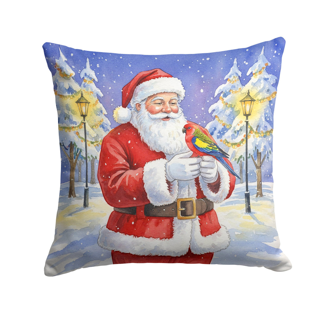 Eastern Rosella with Santa Claus Decorative Throw Pillow 14x14 Indoor Outdoor Accent Cushion, Fabric Cover with Insert for Sofa, Bed, Porch & Living Room