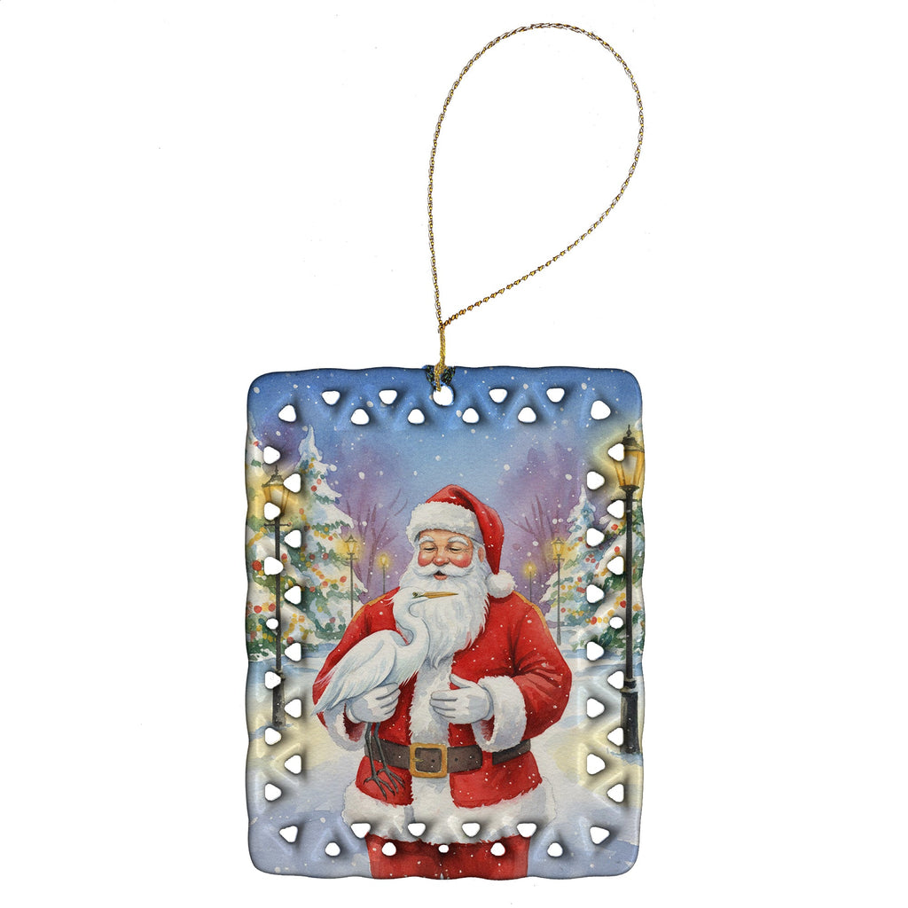 Egret with Santa Claus Porcelain Ornament Christmas Tree Hanging Decorations for Home Christmas Holiday, Rectangle, Gift, Multicolor