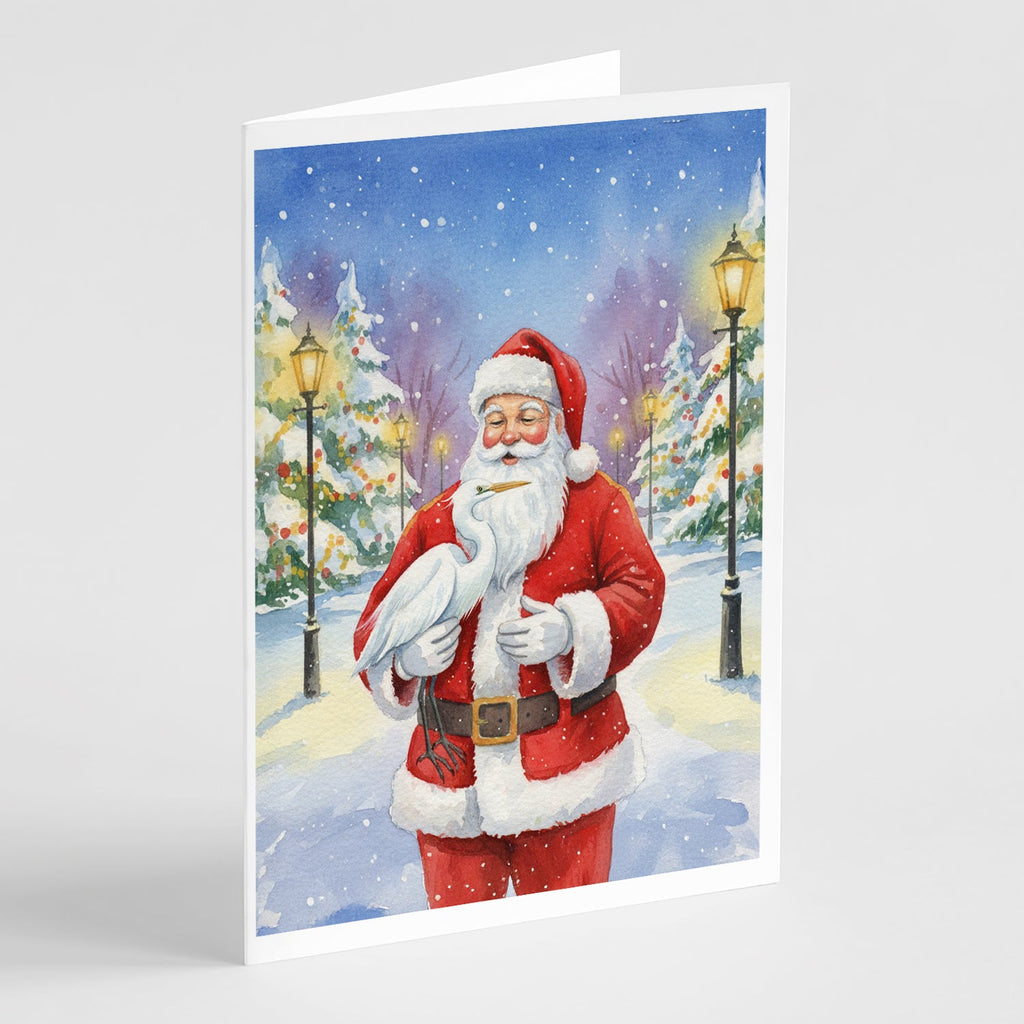 Egret with Santa Claus Greeting Cards Pack of 8 Blank Cards with Envelopes Whimsical A7 Size 5x7