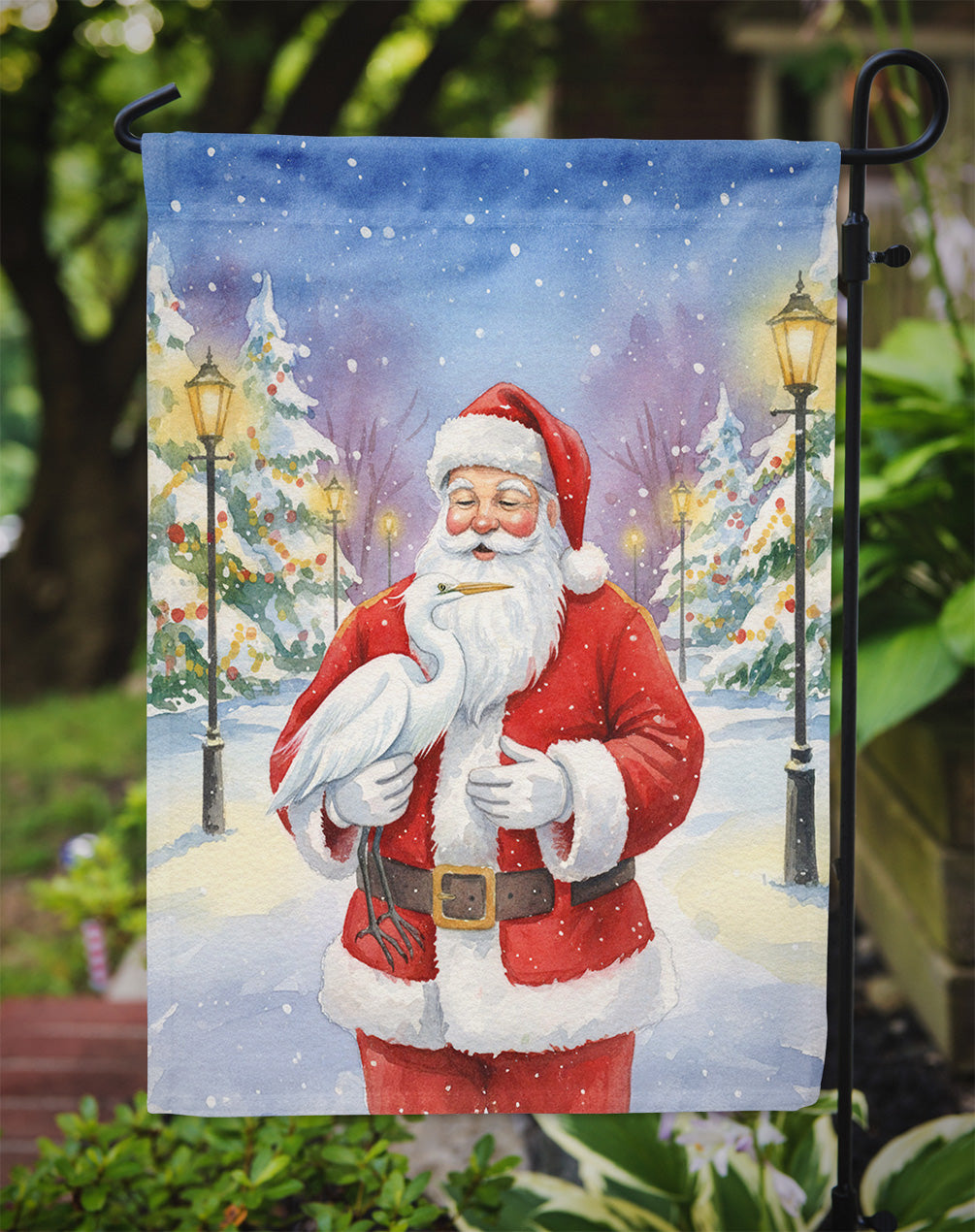 Egret with Santa Claus Garden Flag Mailbox Decorative Yard Banner Outside Patio Artwork for Flower Beds, Garden Size, Multicolor