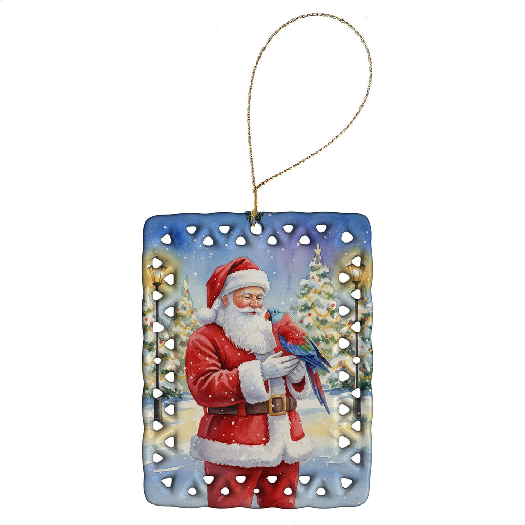 Female Eclectus with Santa Claus Porcelain Ornament Christmas Tree Hanging Decorations for Home Christmas Holiday, Rectangle, Gift, Multicolor