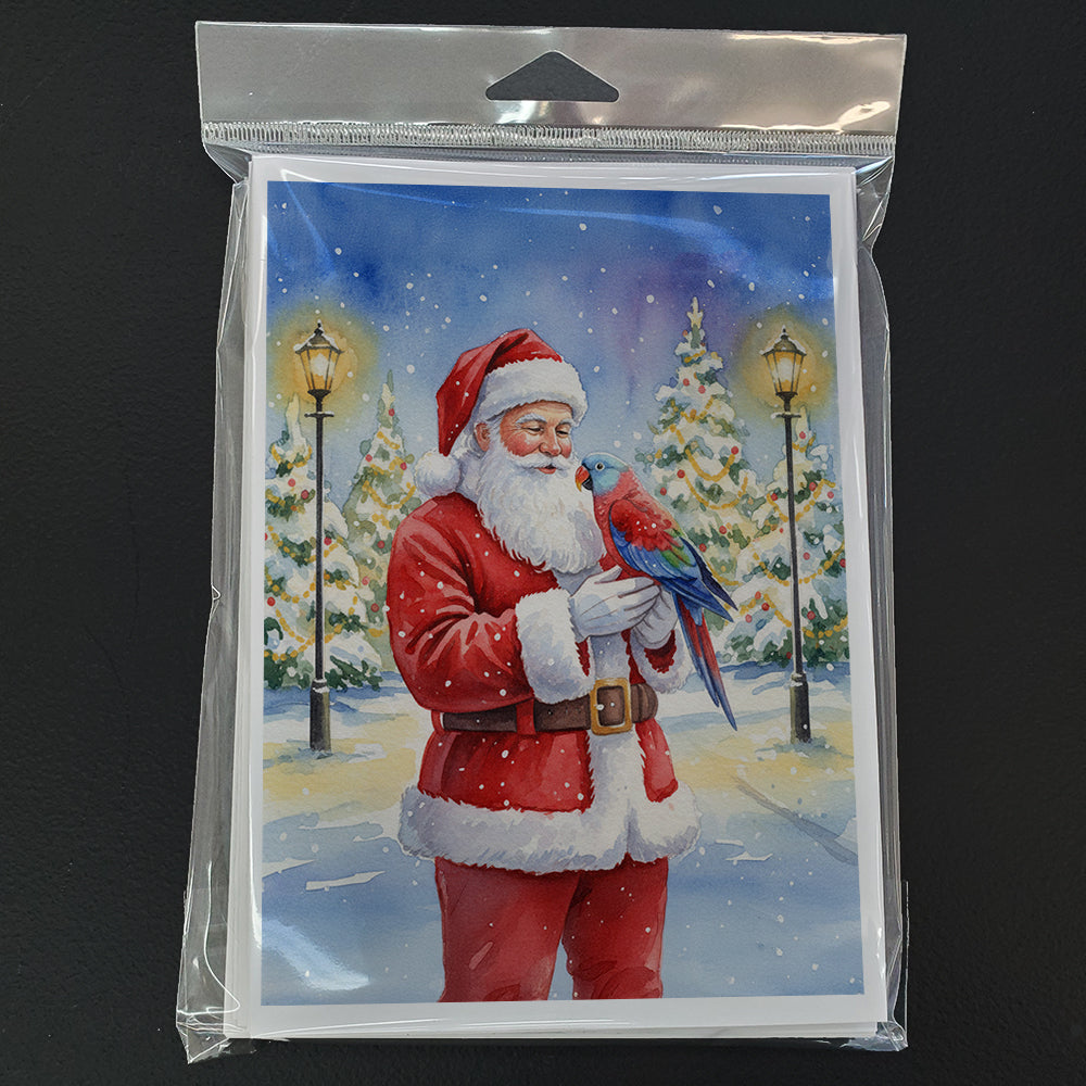 Female Eclectus with Santa Claus Greeting Cards Pack of 8 Blank Cards with Envelopes Whimsical A7 Size 5x7