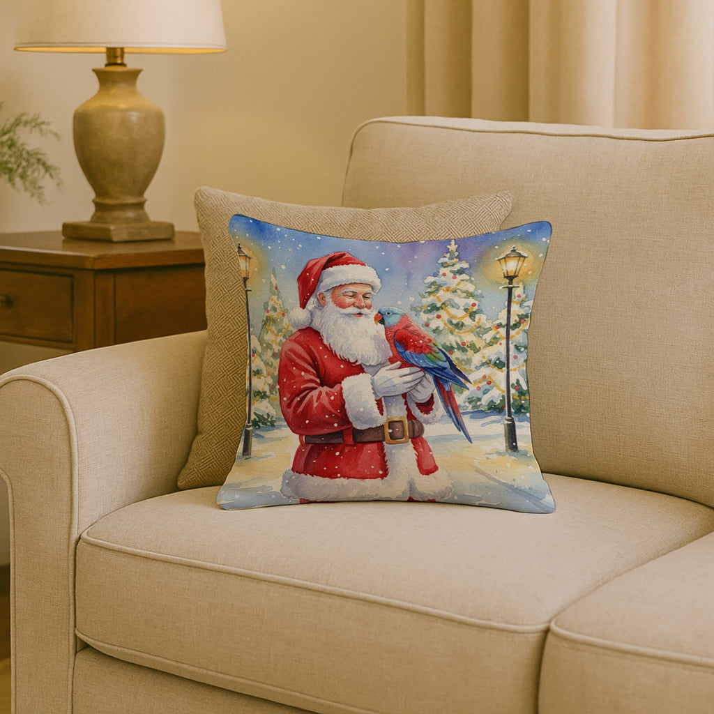 Female Eclectus with Santa Claus Decorative Throw Pillow 18x18 Indoor Outdoor Accent Cushion, Fabric Cover with Insert for Sofa, Bed, Porch & Living Room