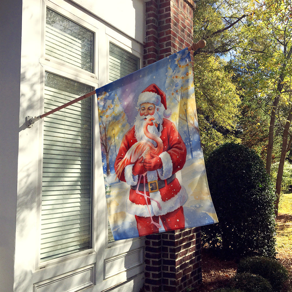 Flamingo with Santa Claus House Flag 28x40 Porch Sleeve Pole Decorative Outside Yard Banner Artwork Wall Hanging, Polyester