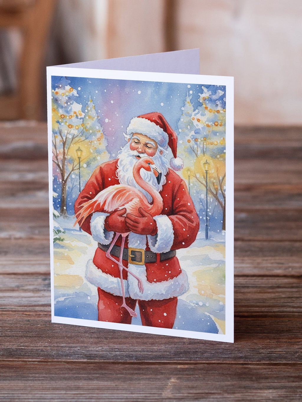 Flamingo with Santa Claus Greeting Cards Pack of 8 Blank Cards with Envelopes Whimsical A7 Size 5x7