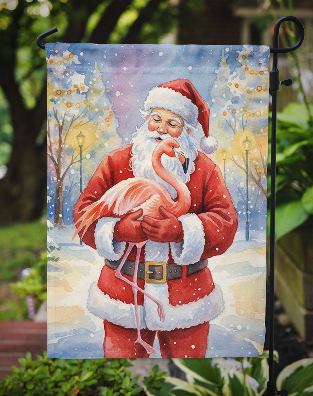 Flamingo with Santa Claus Garden Flag Mailbox Decorative Yard Banner Outside Patio Artwork for Flower Beds, Garden Size, Multicolor