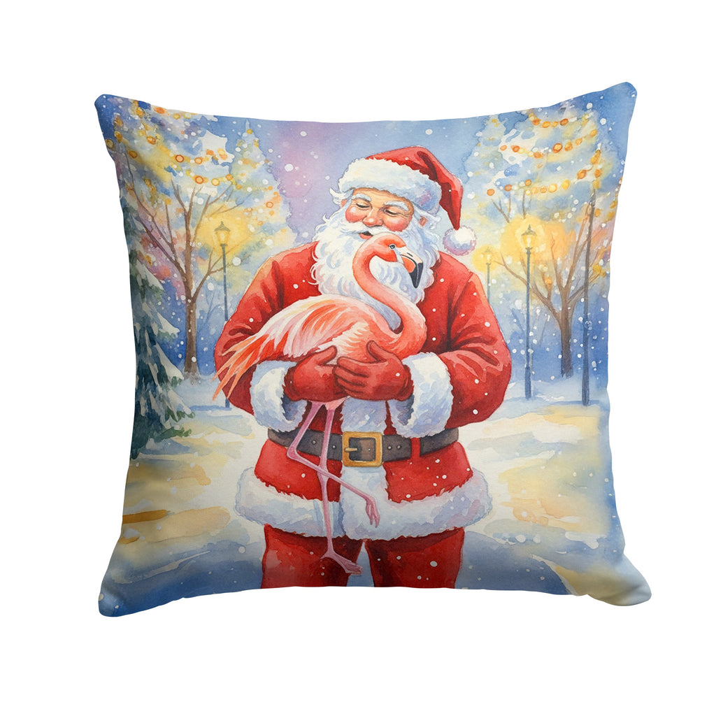 Flamingo with Santa Claus Decorative Throw Pillow 14x14 Indoor Outdoor Accent Cushion, Fabric Cover with Insert for Sofa, Bed, Porch & Living Room