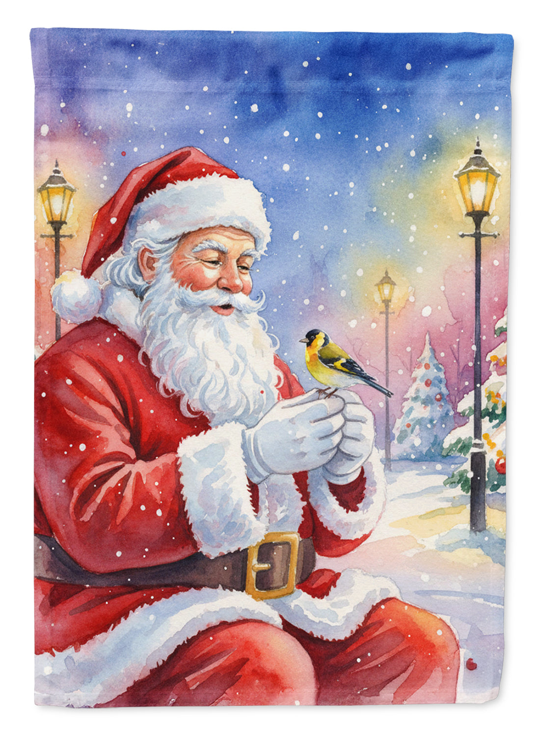 Goldfinch with Santa Claus House Flag 28x40 Porch Sleeve Pole Decorative Outside Yard Banner Artwork Wall Hanging, Polyester