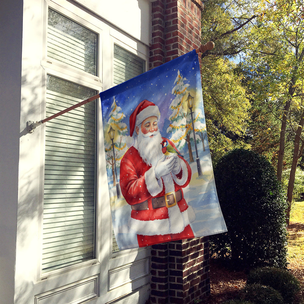 Gouldian Finch with Santa Claus House Flag 28x40 Porch Sleeve Pole Decorative Outside Yard Banner Artwork Wall Hanging, Polyester