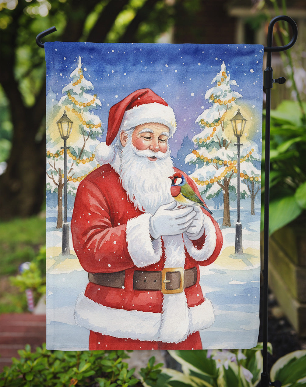 Gouldian Finch with Santa Claus Garden Flag Mailbox Decorative Yard Banner Outside Patio Artwork for Flower Beds, Garden Size, Multicolor