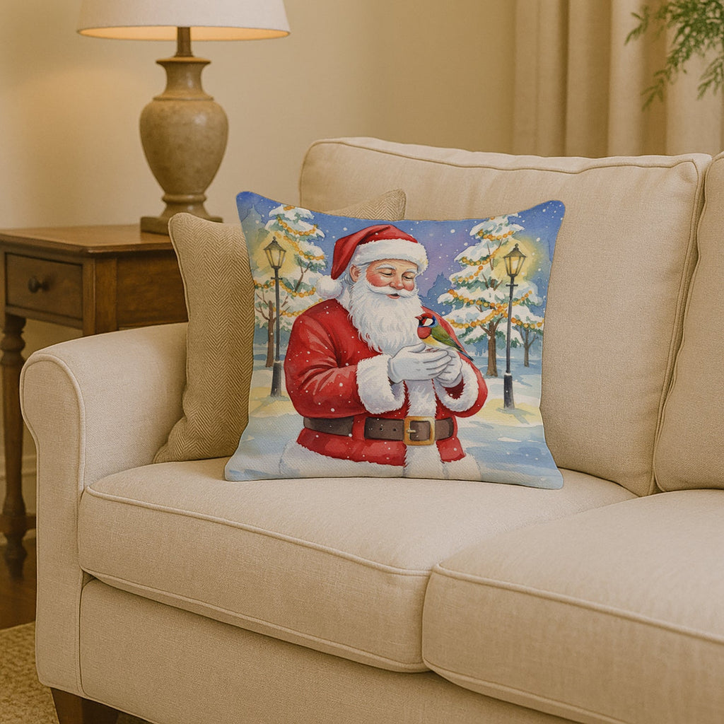 Gouldian Finch with Santa Claus Decorative Throw Pillow 14x14 Indoor Outdoor Accent Cushion, Fabric Cover with Insert for Sofa, Bed, Porch & Living Room
